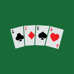 Suit of playing cards. Vector illustration symbols isolated on green background. playing card casino icon vector symbol