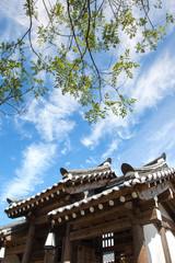 Korean traditional tiled roof, ancient architecture of palace.