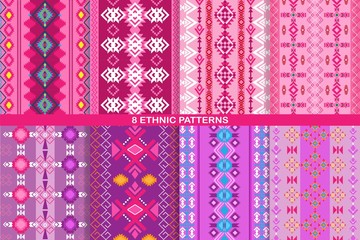 Ethnic Seamless pattern, Ethnic pattern 8 Set Background or Wallpaper Illustration.