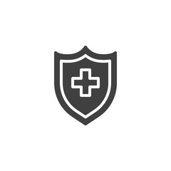 Medical insurance vector icon. filled flat sign for mobile concept and web design. Protection shield with medical cross glyph icon. Symbol, logo illustration. Vector graphics