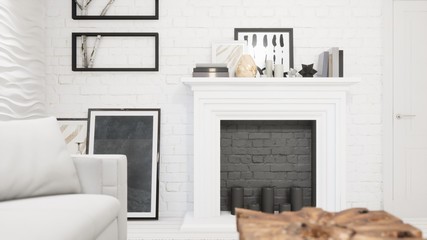 Modern design living room interior in Scandinavian style . 3D rendering