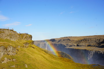 アイスランドの美しい滝と虹