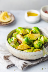 Homemade Roasted Brussel Sprouts with olive oil, salt, lemon and pepper