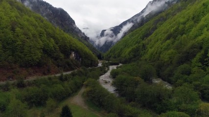 Low level flight past the valley and mountains of Nemuna National Park, Kosovo