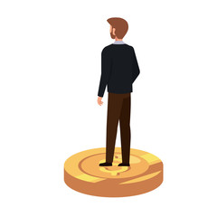 businessman elegant over coin isolated icon vector illustration design