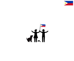 Filipino children with PHILIPPINES national flag, future of PHILPPINES concept, sign symbol background, vector illustration.