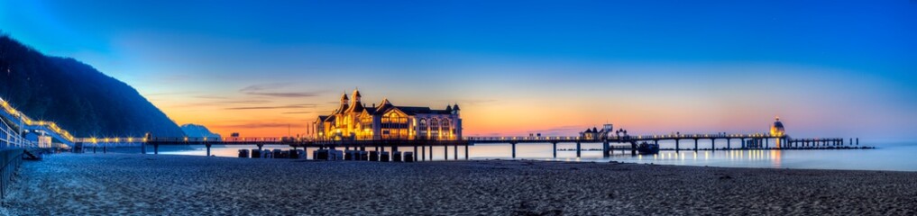 Panorama, Seebr&uuml;cke Sellin, Insel R&uuml;gen im Sonnenuntergang
