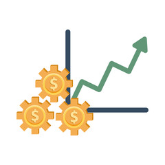 financial statistics graphic with gears dollars