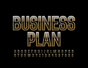 Vector bright Logo Business Plan. Chic Black and Golden Font. Stylish Alphabet Letters and  Numbers.