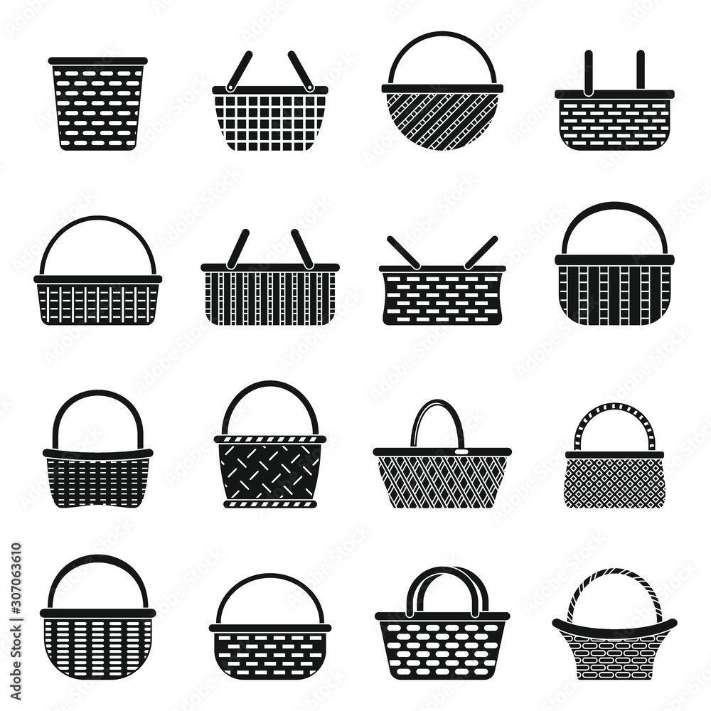 Poster wicker basket icons set. simple set of wicker basket vector icons for web design on white background