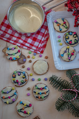 Traditional home made Christmas Lights Cookies on a festive christmas background