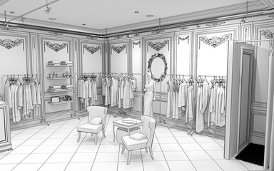 shopping mall, interior visualization, 3D illustration