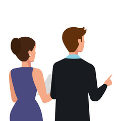 back business couple elegant avatar character vector illustration design