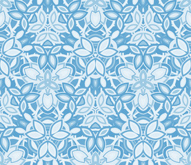 Blue kaleidoscope seamless pattern, background. Composed of abstract shapes. Useful as design element for texture and artistic compositions. - 307065493