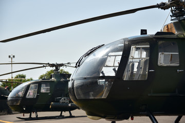 Helicopter parking at the airport on a sunny day