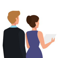 back business couple elegant avatar character vector illustration design