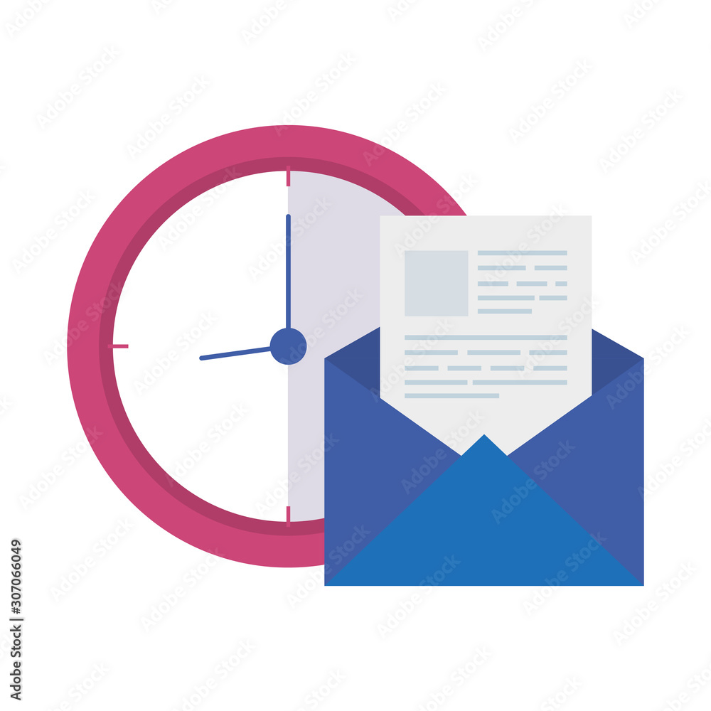 Poster envelope mail with clock isolated icon vector illustration design