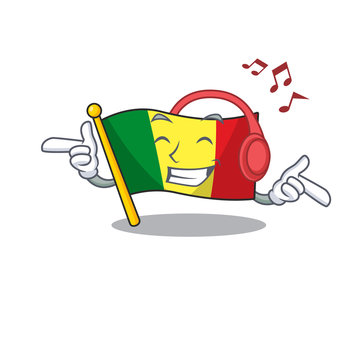 Listening Music Flag Mali Mascot Cartoon Character Design