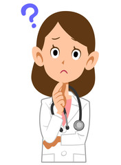 疑問を持つ白衣着用の女性医師