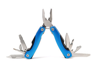 Multitool, multipurpose on white background