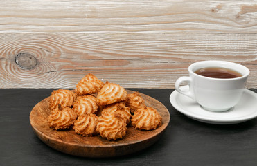 Natural baked coconut cookies or cocoanut macaroons with coco chips