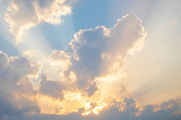 Dramatic sky and clouds at sunset or evening time.