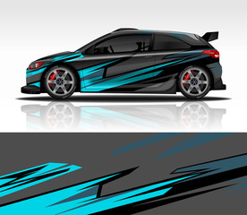 Obraz na płótnie Canvas Car wrap decal design vector, for advertising or custom livery WRC style, race rally car vehicle sticker and tinting.