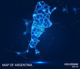 Hologram Argentina. Map of Argentina from polygons, triangles points and lines. Map Argentina low poly composite structure. Technological concept.