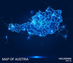Hologram Of Austria. Map of Austria from polygons, triangles points and lines. Map of Austria low-poly composite structure. Technological concept.