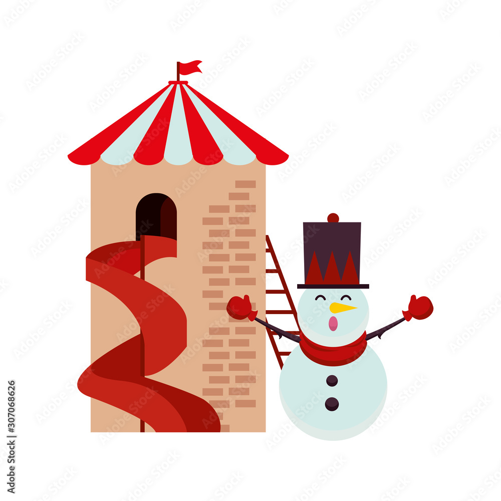 Wall mural christmas snowman with tower slide