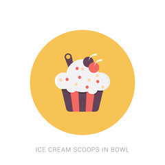 Ice cream scoops in bowl flat design