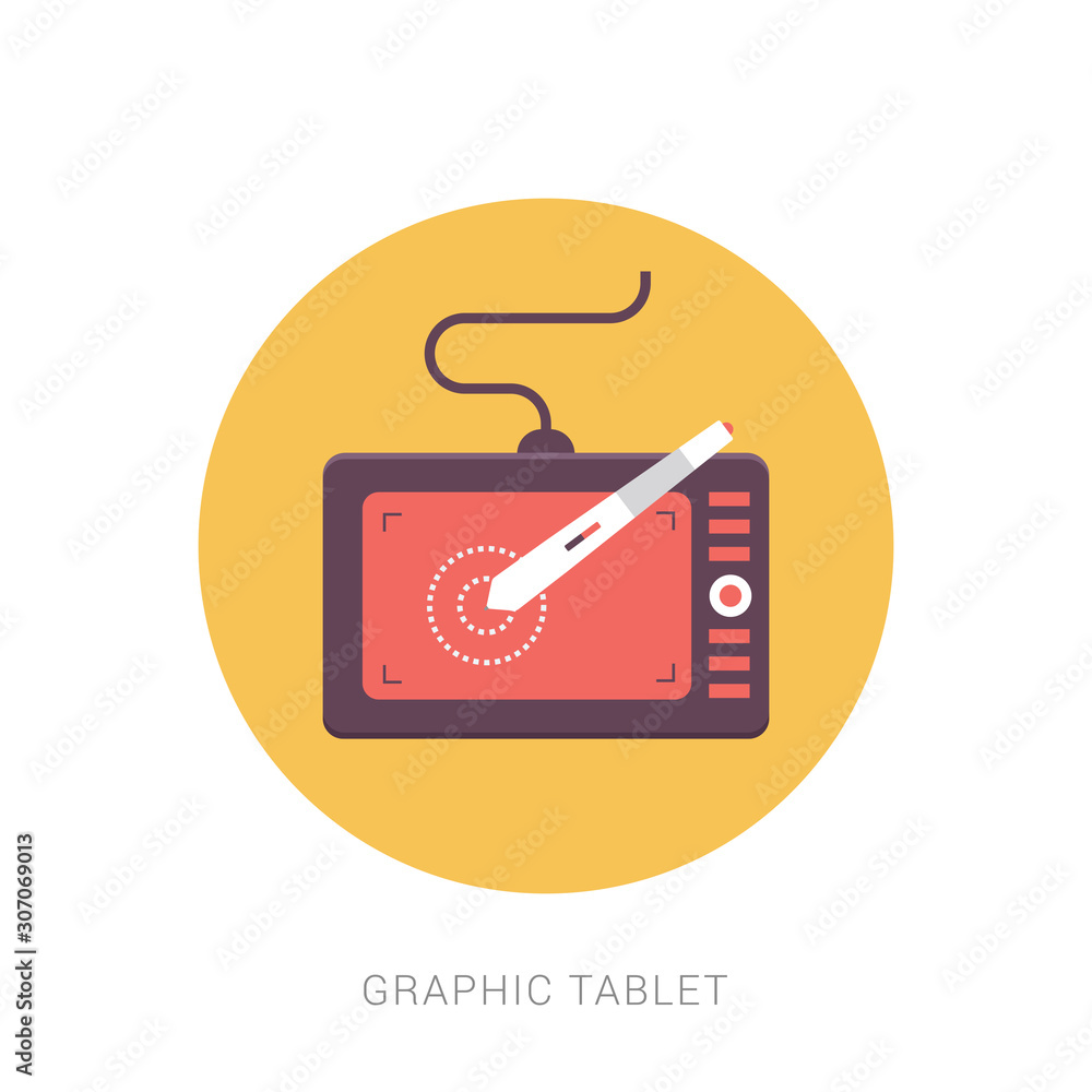 Aufkleber graphic tablet in a flat style. digital drawing. web design. graphics.