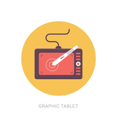 Graphic tablet in a flat style. Digital drawing. Web design. Graphics.