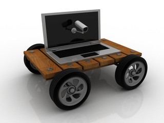 3d rendering Surveillance CCTV Security Camera connected laptop     