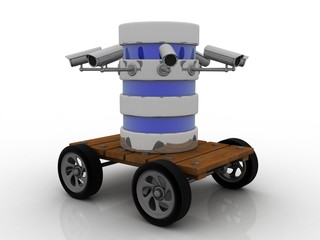 3d rendering Surveillance CCTV Security Camera connected modem with database     