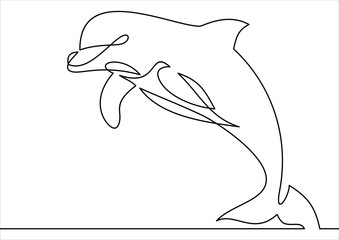 Obraz premium Line style dolphin vector illustration- continuous line drawing