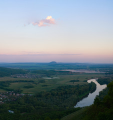 The remain of the reef of the ancient sea, composed of limestone - shikhan Toratau. View from the shikhan Kush-tau.