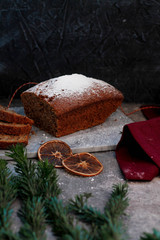 Christmas cake sprinkled with powdered sugar