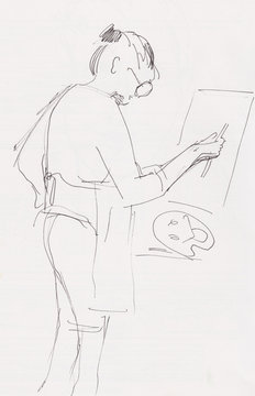 instant sketch, artist working in studio