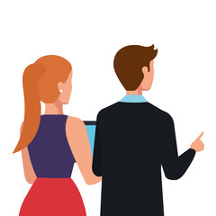 back business couple elegant avatar character vector illustration design