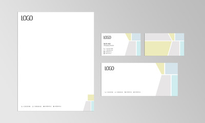 set of stationery with abstract design, mosaic design stationery, puzzle template, business card, envelope, letterhead, professional