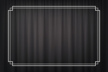 Vintage border in silent film style isolated on dark grey curtain background. Vector retro design element.
