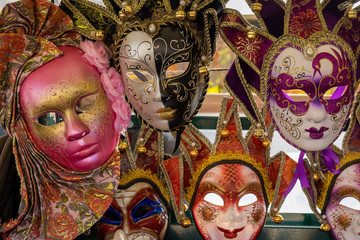 Venice masks for carnival in a street shop