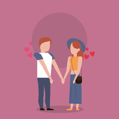 cute lovers couple characters with hearts love