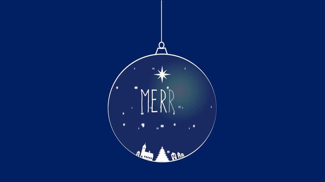 2D illustration animation of a Christmas glass ball. for these holidays with the phrase merry christmas and snow