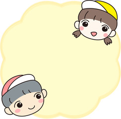 子ども　幼稚園　保育園　小学生　吹き出し　コピースペース　枠　男の子　女の子　顔　アイコン　可愛い
