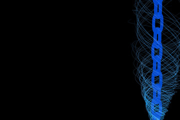 3d rendering of Crypto currency and Blockchain concept. Blockchain digital chain with blue shiny chains Big data box node base concept.