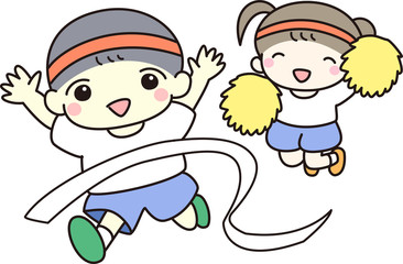 走る 子ども 男の子 体操着 青色 ランニング イラスト Air Wall Mural A Daphnia