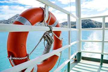 Safety Torus on the Ferry boat for makesure  safety on traveling during sail to Koh Chang Island in...
