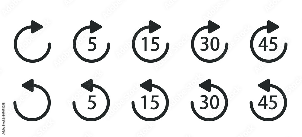 Aufkleber replay icon for application and web or media player control. repeat 5, 15, 30, 45 seconds simple vec